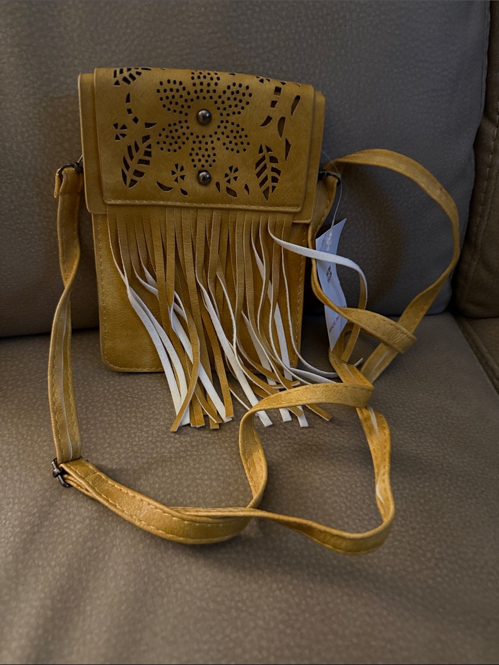 Fringe Suede Crossbody Bag in Mustard Yellow